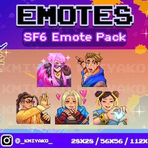 Street Fighter 6 Pixel Emote Set for Twitch/YouTube/Discord | Chun Li/Cammy/Manon/Luke/Jamie | Stream Emotes | Discord Emotes