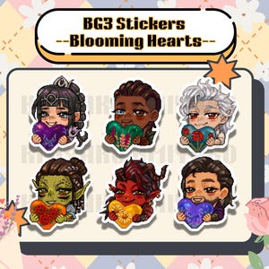 Baldur&#39;s Gate 3 Holographic Blooming Hearts Pixel Art Vinyl Sticker