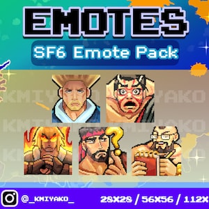 Street Fighter 6 Pixel Emote Set for Twitch/YouTube/Discord | Ryu/Ken/Guile/Honda/Zangief | Stream Emotes | Discord Emotes