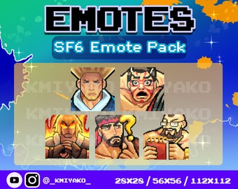 Street Fighter 6 Pixel Emote Set for Twitch/YouTube/Discord | Ryu/Ken/Guile/Honda/Zangief | Stream Emotes | Discord Emotes