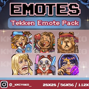Tekken 8 Sketchy Style Emote Set for Twitch/YouTube/Discord | Asuka/Lili/Azucena/Zafina/Kuma/Panda | Stream Emotes | Discord Emotes