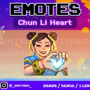 Street Fighter 6 Chun Li Heart Pixel Emote for Twitch/YouTube/Discord | Twitch Emotes | Stream Emotes | Discord Emotes