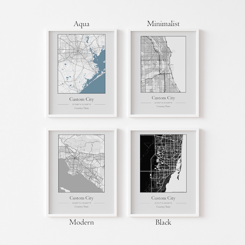 Set of 4 Custom City Map Any Town - Il 794xN.5847267339 70ua