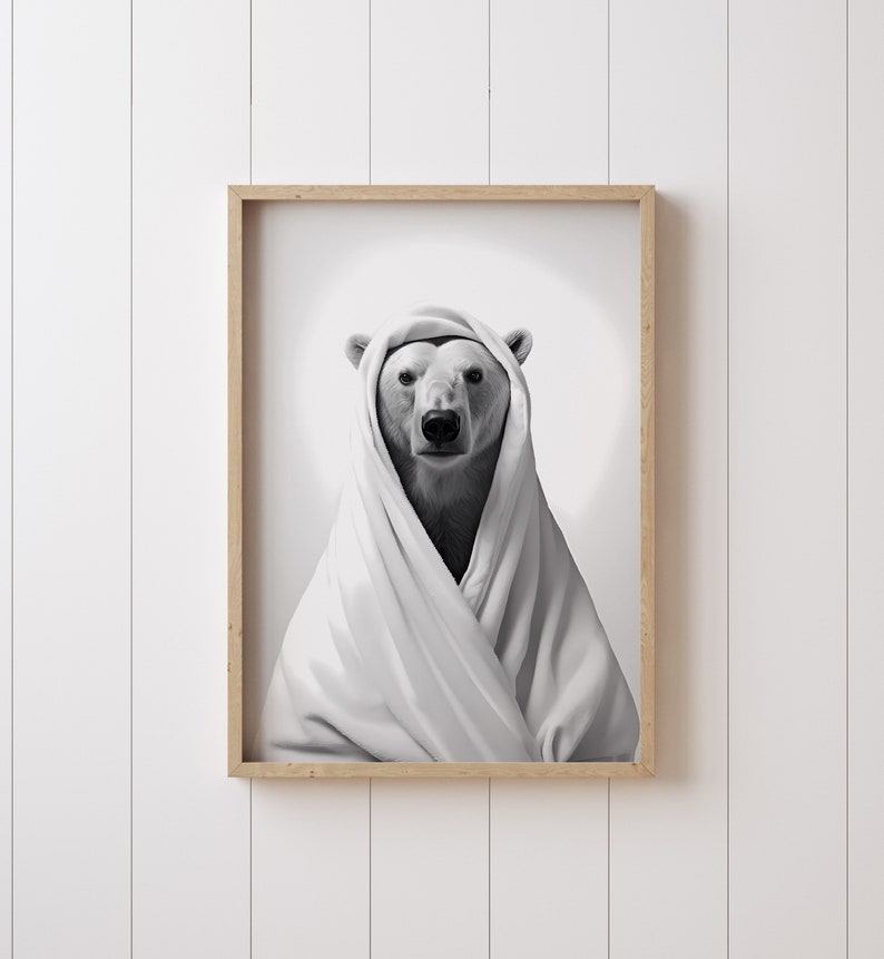 Polar Bear Bathroom Art, Sweet Animal Art, Kids Bathroom Art, Animals