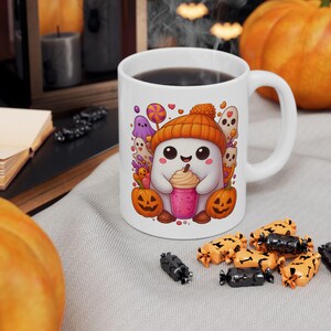 Halloween-Themed Ceramic Mug with Spooky Ghosts and Pumpkins, Perfect for Fall Decor, Trick-or-Treating, Coffee Lovers, Gift for Halloween
