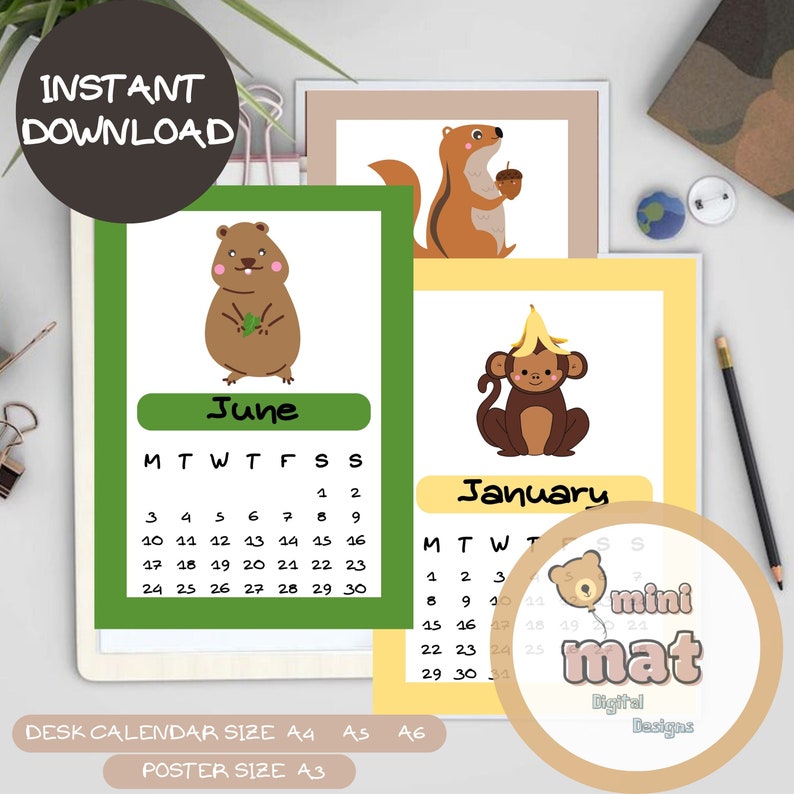 Printable 2024 Cute Calendar Desk Calendar Monthly Calendar Etsy Printable 2024 Cute Calendar Desk Calendar Monthly Calendar Etsy