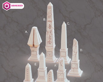 Statues, Obelisks & Columns of Echoes and Amethyst of Oasis 3D Print Sphinx Egyptian Dessert Themed DnD Miniature Terrain Wargaming 3DHexes