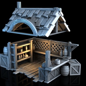 Market Stall 3D Printed DnD Miniature Terrain for Wargaming Medieval Town Shop 28mm scale Tabletop Gamer