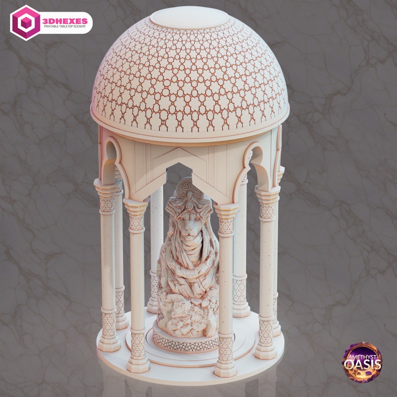 Pyramids & Shrines of Echoes and Amethyst of Oasis 3D Print Egyptian Dessert Themed DnD Miniature Terrain for Wargaming Stargate 3DHexes Lioness Shrine