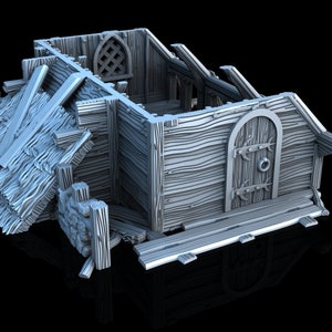 Decayed Abode 3D Printed Post-Apocalyptic Haunted Narrative Tabletop Settings DnD Miniature Terrain for Wargaming Medieval Town 28mm scale