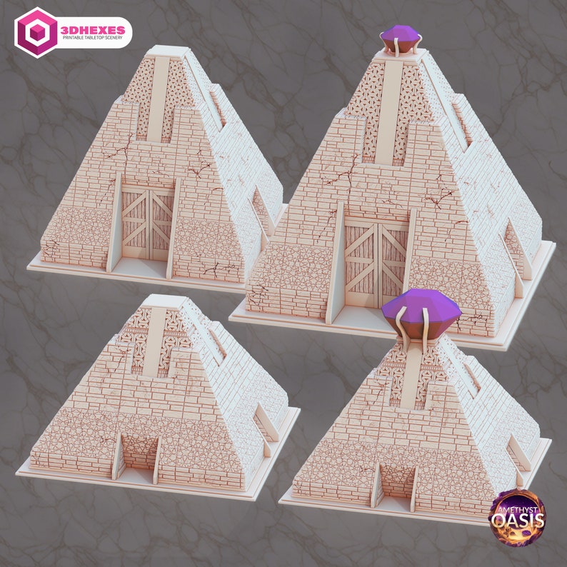 Pyramids & Shrines of Echoes and Amethyst of Oasis 3D Print Egyptian Dessert Themed DnD Miniature Terrain for Wargaming Stargate 3DHexes image 2