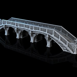 Extended Bridge 3D Printed DnD Miniature Terrain for Wargaming Medieval Town Shop 28mm scale Tabletop Gamer Building Stone Arch Crossing