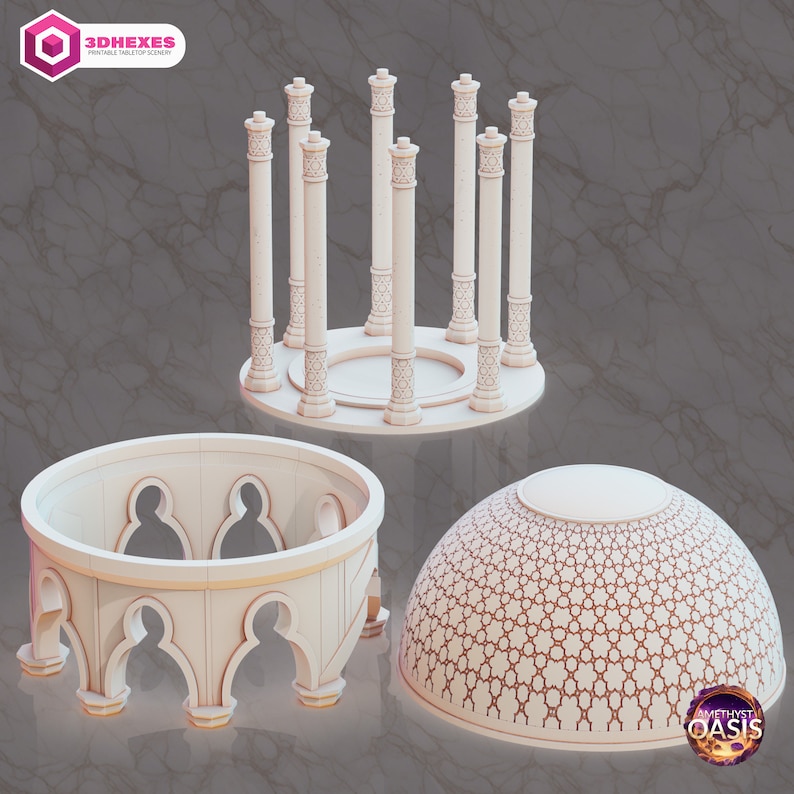 Pyramids & Shrines of Echoes and Amethyst of Oasis 3D Print Egyptian Dessert Themed DnD Miniature Terrain for Wargaming Stargate 3DHexes Empty Shrine