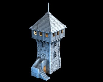 Torre de defensa Terreno en miniatura DnD impreso en 3D para Wargaming Medieval Town Shop Escala de 28 mm Tabletop Gamer