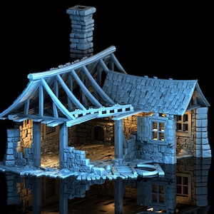 Ruin of Autumn Fall House 3D Printed DnD Miniature Terrain for Wargaming Medieval Town Shop 28mm scale Tabletop Gamer Building Model Railway
