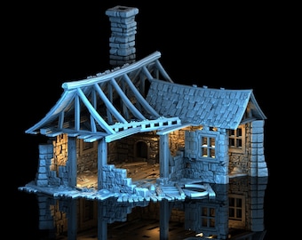Ruin of Autumn Fall House 3D Printed DnD Miniature Terrain for Wargaming Medieval Town Shop 28mm scale Tabletop Gamer Building Model Railway