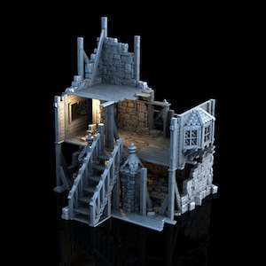 Large Ruined House #2 3D Printed DnD Miniature Terrain for Wargaming Medieval Town Shop 28mm scale Tabletop Gamer Building Model Destroyed