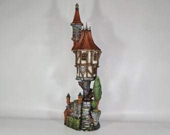 Steeple Manor House Terreno en miniatura DnD impreso en 3D para Wargaming Medieval Town Shop Escala de 28 mm Tabletop Gamer