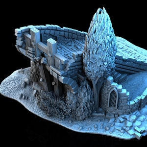 Half Bridge 3D Printed DnD Miniature Terrain for Wargaming Medieval Town Shop 28mm scale Tabletop Gamer Building Stone Arch Crossing