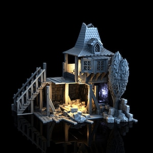 Large Ruined House #3 3D Printed DnD Miniature Terrain for Wargaming Medieval Town Shop 28mm scale Tabletop Gamer Building Model Destroyed