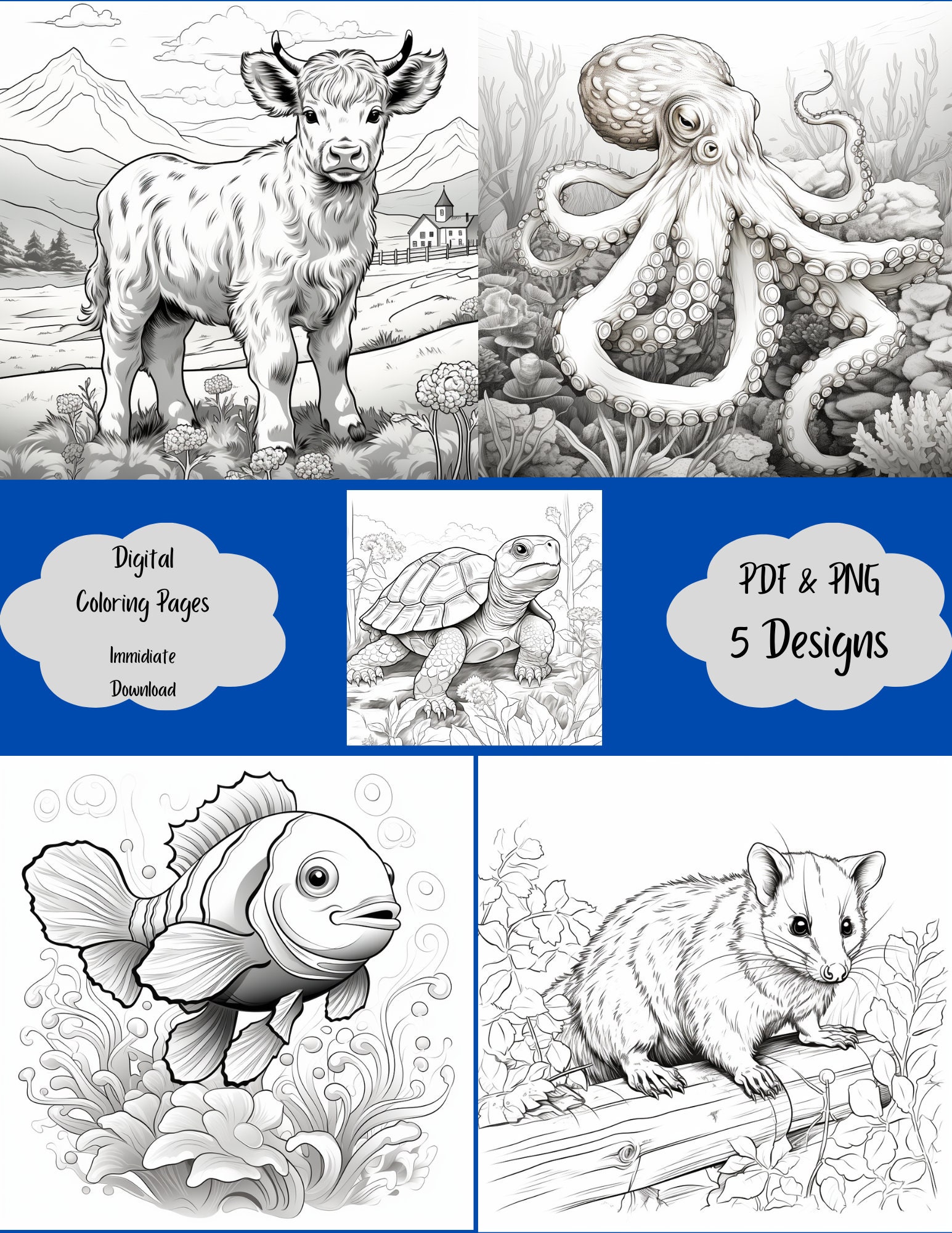 Cute Animal Coloring Pages Adult and Kids Coloring Pages, Animal ...