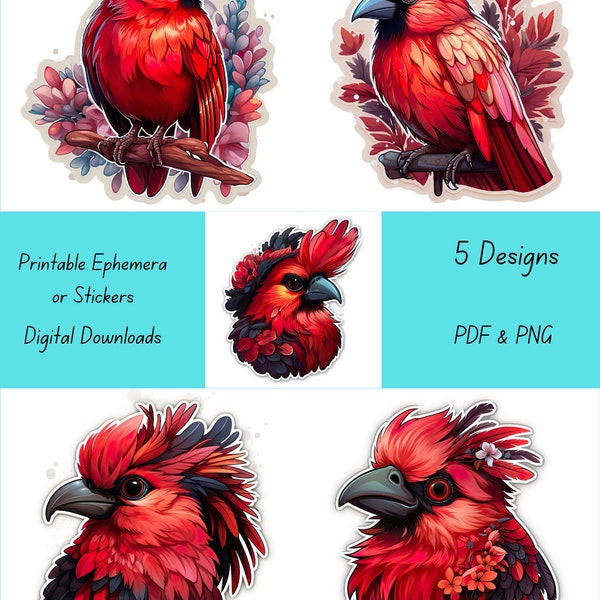 Cardinal Bird Digital Downloads for Ephemera, Stickers, Scrapbooking and Crafting projects,
