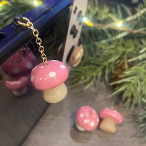 Mushroom Charm, Dusty Rose, Handmade, Unique, Charms, Gifts Under 20, Gaming Accessories, Mushrooms, Polymer Clay, Switch Charm, Customize
