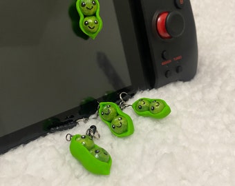 Pea-Pod Charm, Handmade, Unique, Charms, Gifts Under 20, Gaming Accessories, Two Peas in a pod, green, Polymer Clay, Switch Charm, Customize