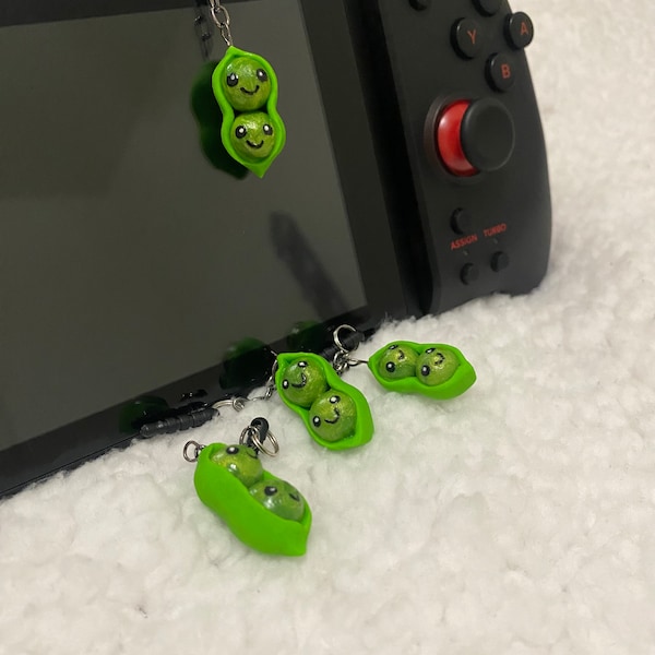 Pea-Pod Charm, Handmade, Unique, Charms, Gifts Under 20, Gaming Accessories, Two Peas in a pod, green, Polymer Clay, Switch Charm, Customize
