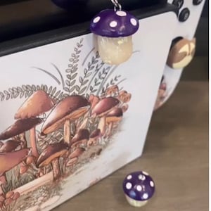Mushroom Charm, Purple, Handmade, Unique, Charms, Gifts Under 20, Gaming Accessories, Mushrooms, Polymer Clay, Switch Charm, Customize