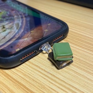Book Stack Charm, Lightning Dust Plug, USB-C Type C Dust Plug, Kindle Charm, iPad Charm, iPhone Charm, Unique, Handmade