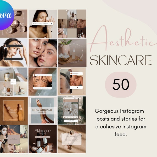 Minimalistic Skincare Aesthetic Instagram Bundle| 30 posts| 20 Stories| Beige Boho Aesthetic| Beauty influencer| Small business