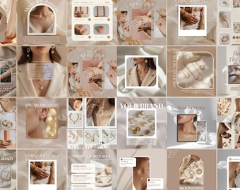 100+ Jewellery Instagram Templates for Canva, Aesthetic Jewelry Social Media Branding, Luxury Canva Templates, Minimalistic Aesthetic