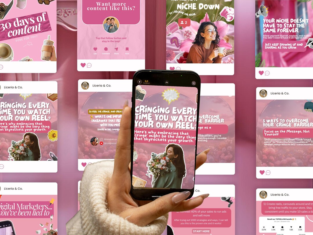 Pink Coquette Canva Carousel Templates: Canva Social Media (200 ...