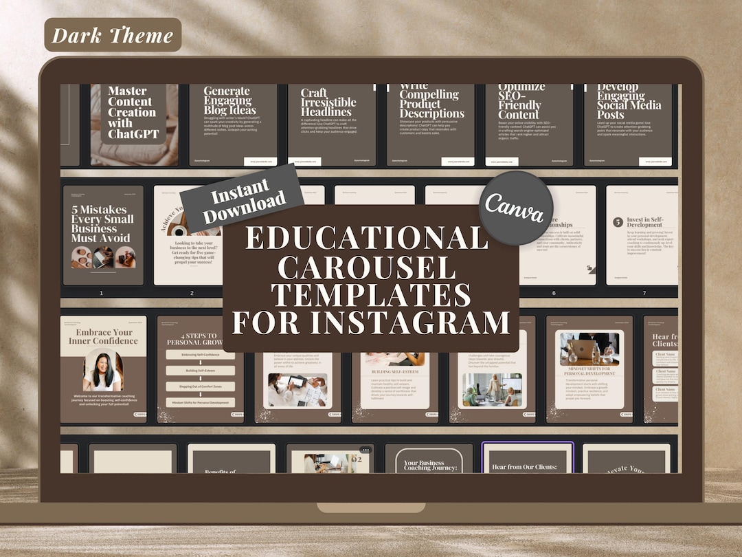 Instagram Carousel Templates: Dark Brown Canva Layouts (digital ...
