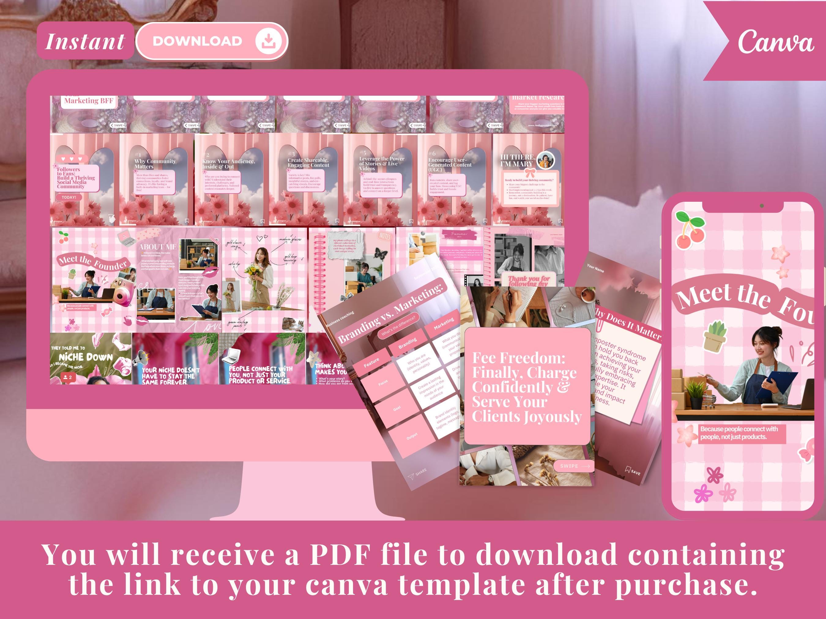 Pink Coquette Canva Carousel Templates: Canva Social Media (200 ...