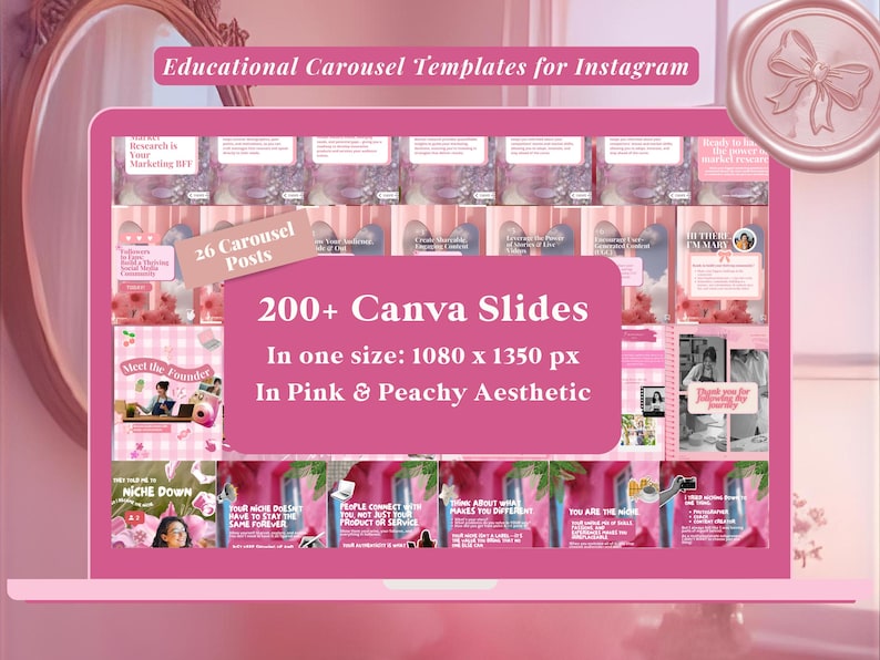 Pink Coquette Canva Carousel Templates: Canva Social Media (200 ...