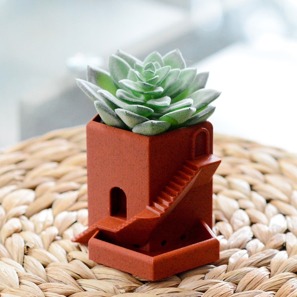 Minimalist Self Watering Succulent Pot, Mini Indoor Planter, 3D Printed Plant Pot, Tower Planter, Minimalist Plant Pot, Desktop Pen Holder