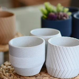 Individual Stone White Minimalist Planter, Geometric Pot for Herbs and Succulents, Stone Colored Planter, Plant Housewarming Gift