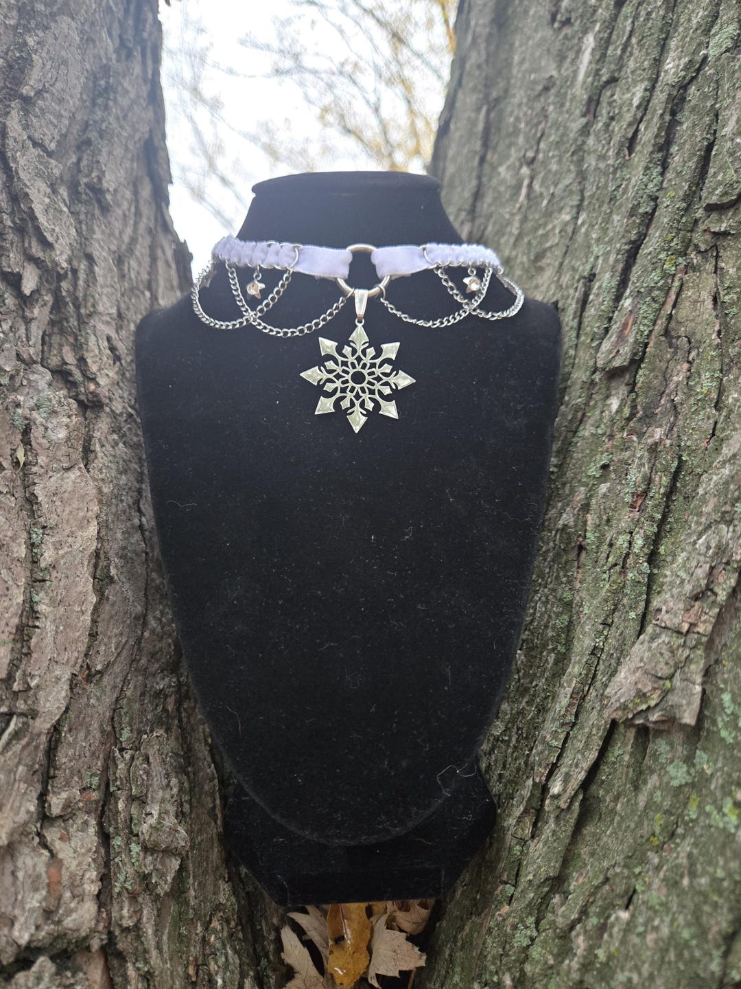 Snow Queen Chainmail Inspired White Velvet Ribbon Choker With Stainless ...