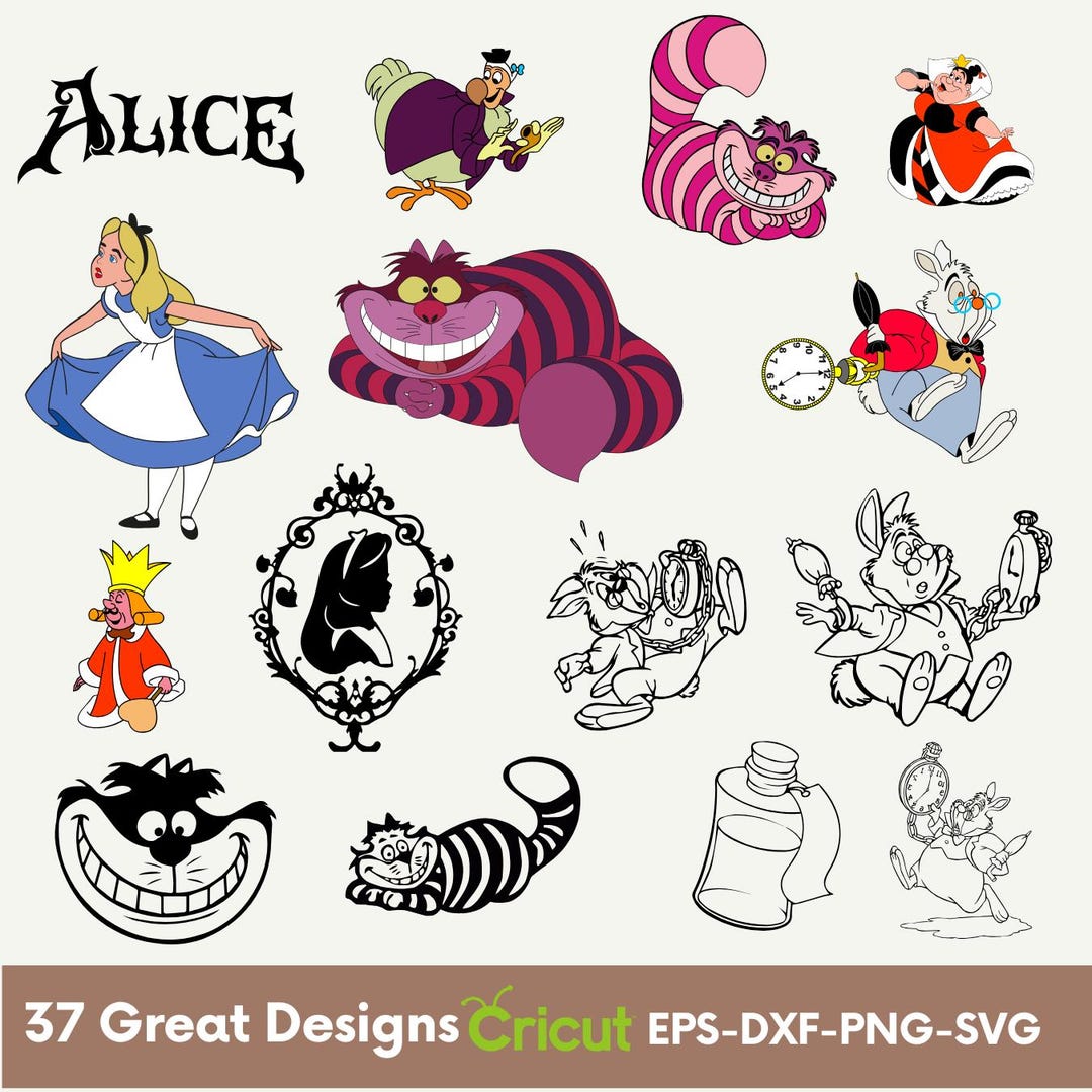 Alice in Wonderland SVG Bundle, Fantasy Tea Party Clipart, Birthday Cut ...