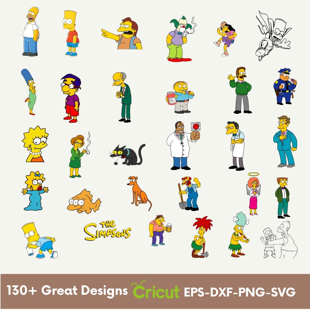 Simpsons SVG Bundle, Classic Cartoon Family Clipart, Birthday Party Cut ...