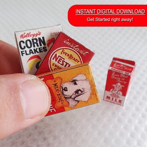 Miniature Vintage Food Box Template: 10 Style Prints (Digital Download) Dollhouse Miniatures