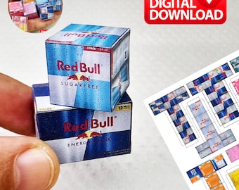 11 Style Miniature RedBull Drink Pack Set Template | Digital Mini Drink Boxes | Miniature Templates Digital Download