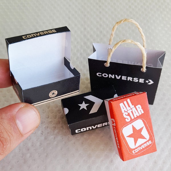 de modèle miniature pour boîte à chaussures et sac en papier | Boîte à chaussures de baskets miniatures, 5 pièces Fichier imprimable TÉLÉCHARGER Fichier numérique Impressions numériques