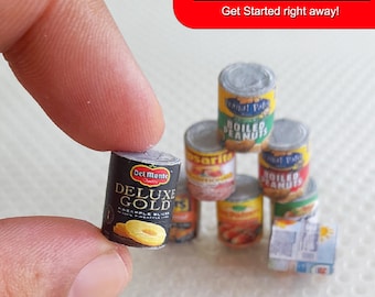Conjunto de miniaturas de latas de alimentos: 8 modelos imprimíveis (arquivo digital)