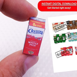 8 Style Miniature Milk Box Template | Printable Miniature GRoceries DIGITAL DOWNLOAD FILE