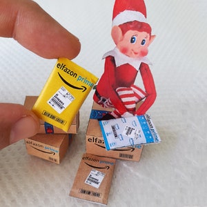 Mini Amazon Prime Boxes 6 Style Elfazon Amazon Box & Envelope Package Set paper NOEL Elf Bonus !! Plik do druku Pobierz plik cyfrowy