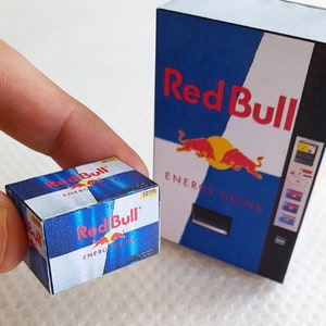 Miniaturowy automat do sprzedaży napojów RedBull i miniaturowy szablon pudełka na napoje do pobrania w wersji cyfrowej Pliki miniatur do wydrukowania