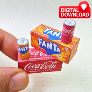 Mini Cola Fanta Burkar & Box Mall Digital Nedladdningsfil Miniatyr Dockhusföremål